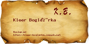 Kleer Boglárka névjegykártya